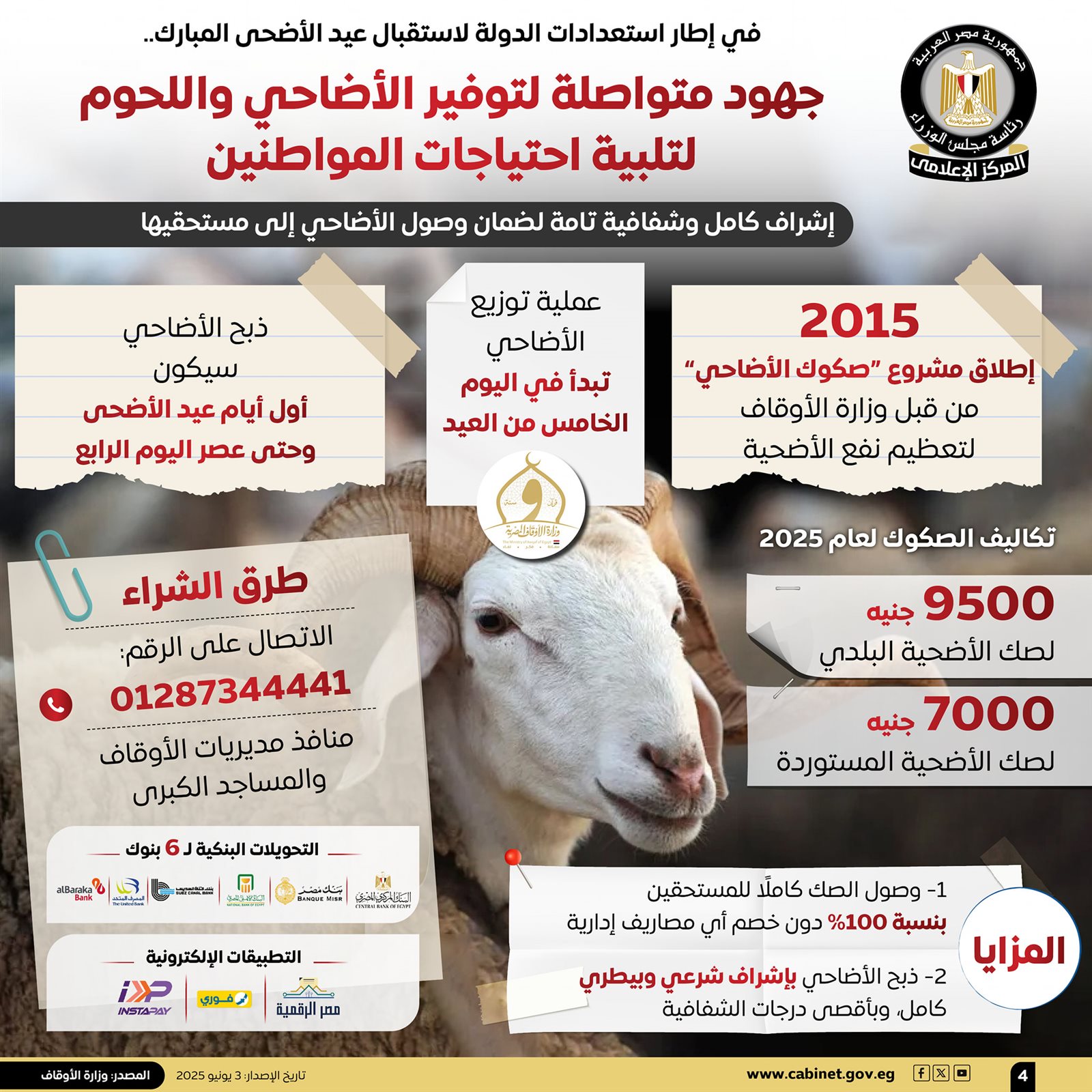 المركز الإعلامي لمجلس الوزراء جهود متكاملة لتوفير الأضاحي واللحوم اليوم